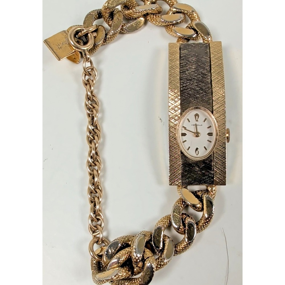 Vintage 1979 Caravelle N9 Womens Mechanical Watch Gold Tone JB Curb Chain Band